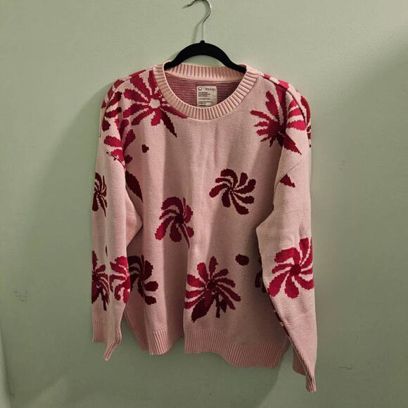 NWT! FOR DAYS Oversized Floral Crew Sweater in Light Pink Floral Organic Cotton - Picture 4 of 11